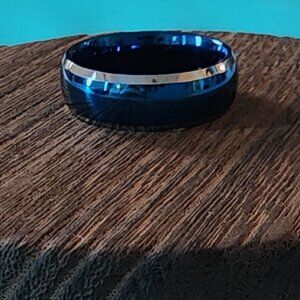 Tungsten Carbide Domed Wedding Band Sz 12-Beautiful Deep Blue & Silver-Like New!